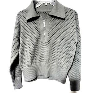Preppy Coastal Cabin Core Gray Pullover Zip-Up Sweater Extra Large‎ Thick Collar